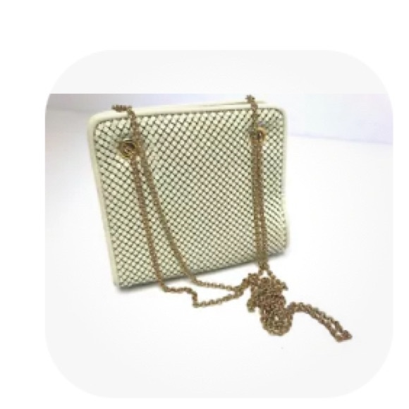 Vintage Whiting & Davis Bag Small Ivory Metal Mesh with Double Chain Strap - Picture 2 of 9